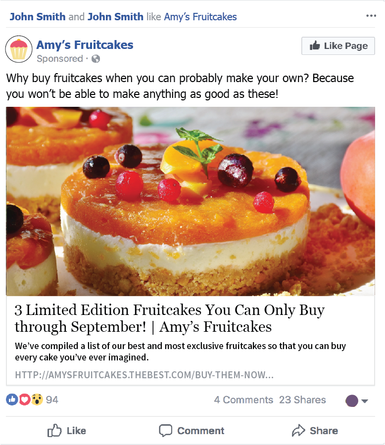 example of amy's fruitcake ad